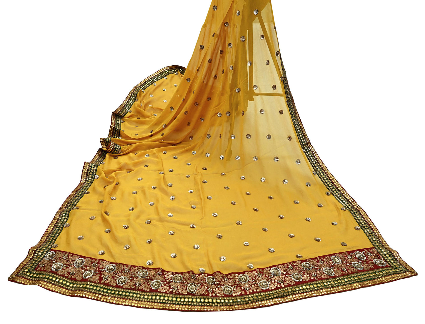 Indian Vintage Heavy Dupatta Yellow Pure Georgette Silk Stole Hand Embroidered By Designer Sabyasachi Scarves Zardozi Bridal Veil
