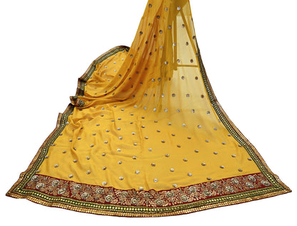 Indian Vintage Heavy Dupatta Yellow Pure Georgette Silk Stole Hand Embroidered By Designer Sabyasachi Scarves Zardozi Bridal Veil