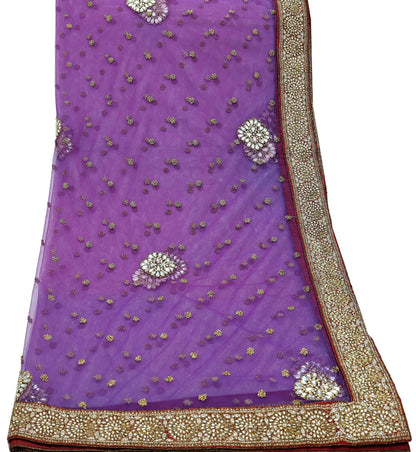 Indian Vintage Heavy Wedding Dupatta Purple Net Long Stole Hand Embroidered By Designer Sabyasachi Scarves Zardozi Bridal Veil