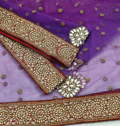 Indian Vintage Heavy Wedding Dupatta Purple Net Long Stole Hand Embroidered By Designer Sabyasachi Scarves Zardozi Bridal Veil