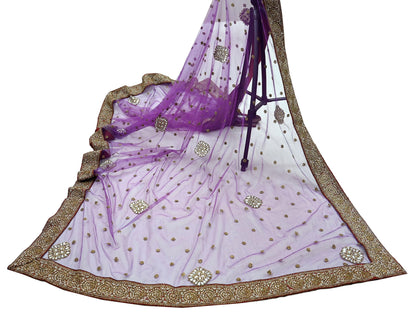 Indian Vintage Heavy Wedding Dupatta Purple Net Long Stole Hand Embroidered By Designer Sabyasachi Scarves Zardozi Bridal Veil