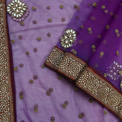 Indian Vintage Heavy Wedding Dupatta Purple Net Long Stole Hand Embroidered By Designer Sabyasachi Scarves Zardozi Bridal Veil