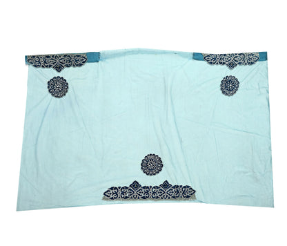 Indian Vintage Heavy Sari Blue Net/Mesh Hand Embroidered Sarees Craft Fabric 6Yd Sewing Soft Zardozi Wedding sarees With Blouse fabric