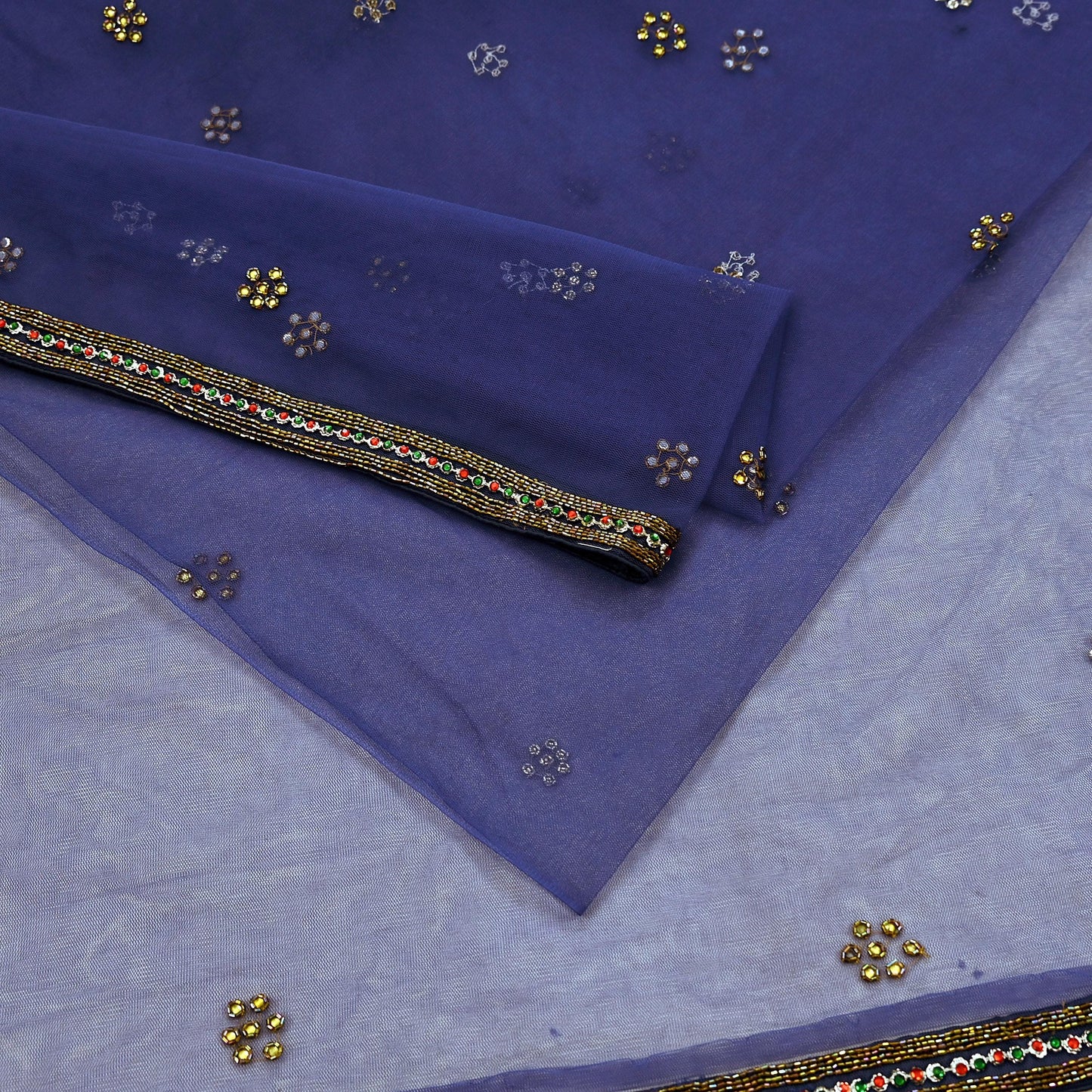 Indian Vintage Heavy Sari Purple Net/Mesh Hand Embroidered Sarees Craft Fabric 5Yd Sewing Soft Zardozi Wedding sarees With Blouse fabric