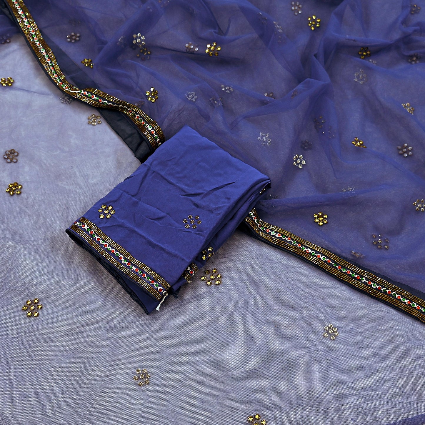 Indian Vintage Heavy Sari Purple Net/Mesh Hand Embroidered Sarees Craft Fabric 5Yd Sewing Soft Zardozi Wedding sarees With Blouse fabric