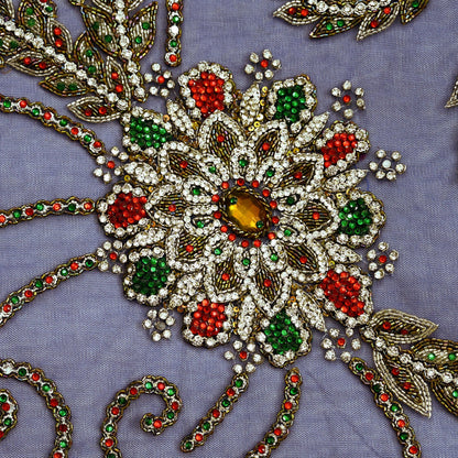 Indian Vintage Heavy Sari Purple Net/Mesh Hand Embroidered Sarees Craft Fabric 5Yd Sewing Soft Zardozi Wedding sarees With Blouse fabric