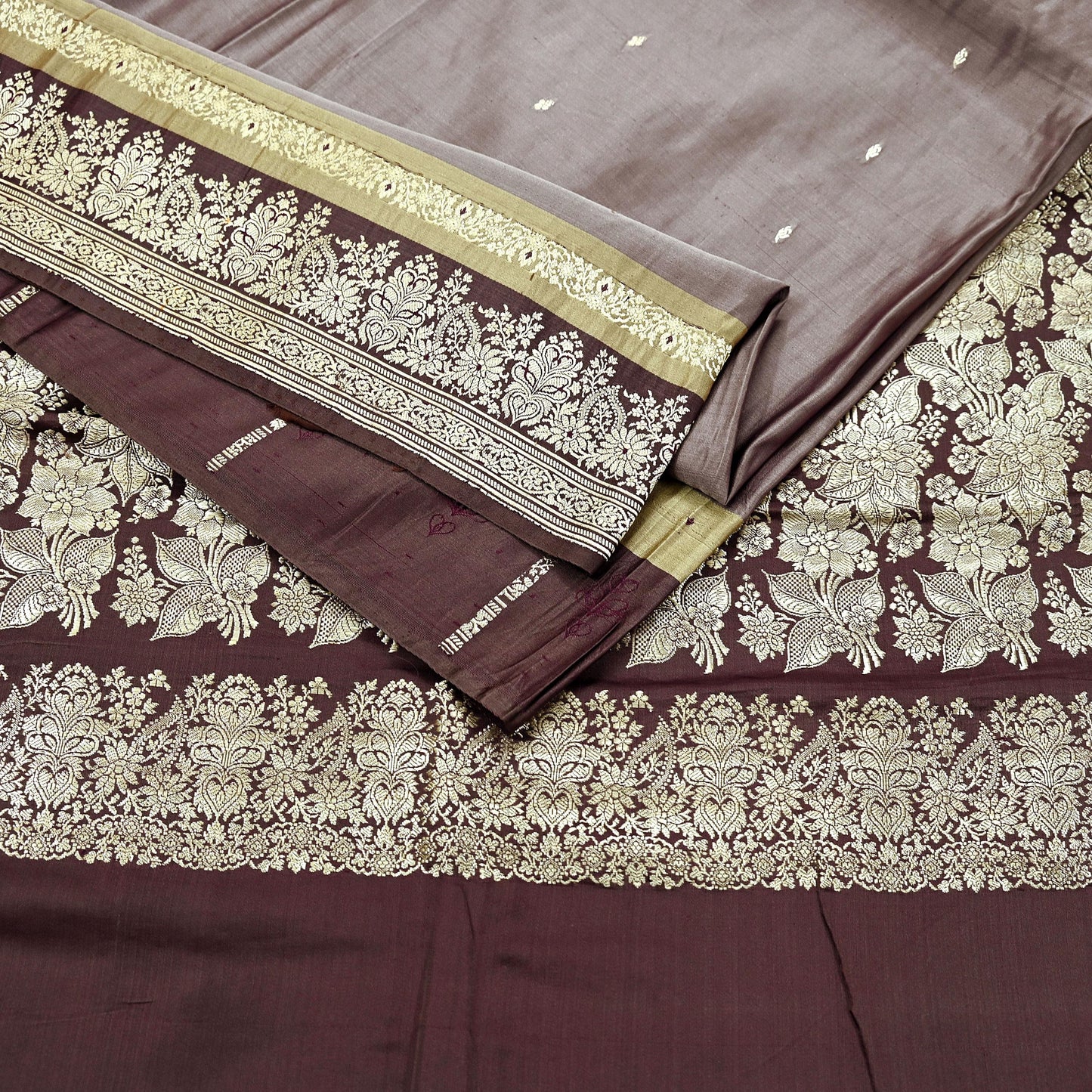 Indian Vintage Sari Brown Heavy Wedding Pure Satin Silk Woven Banarasi Brocade Saree Zari 5Yd Craft Fabric Ethnic Dress making Crafting