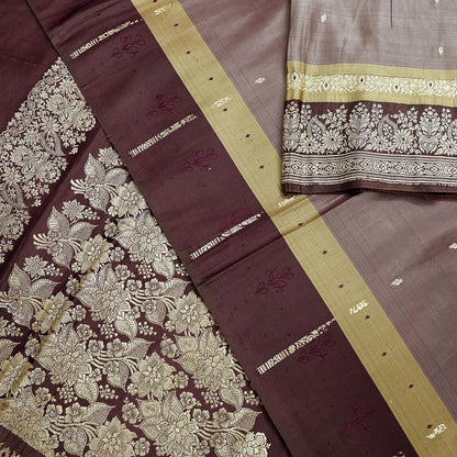 Indian Vintage Sari Brown Heavy Wedding Pure Satin Silk Woven Banarasi Brocade Saree Zari 5Yd Craft Fabric Ethnic Dress making Crafting
