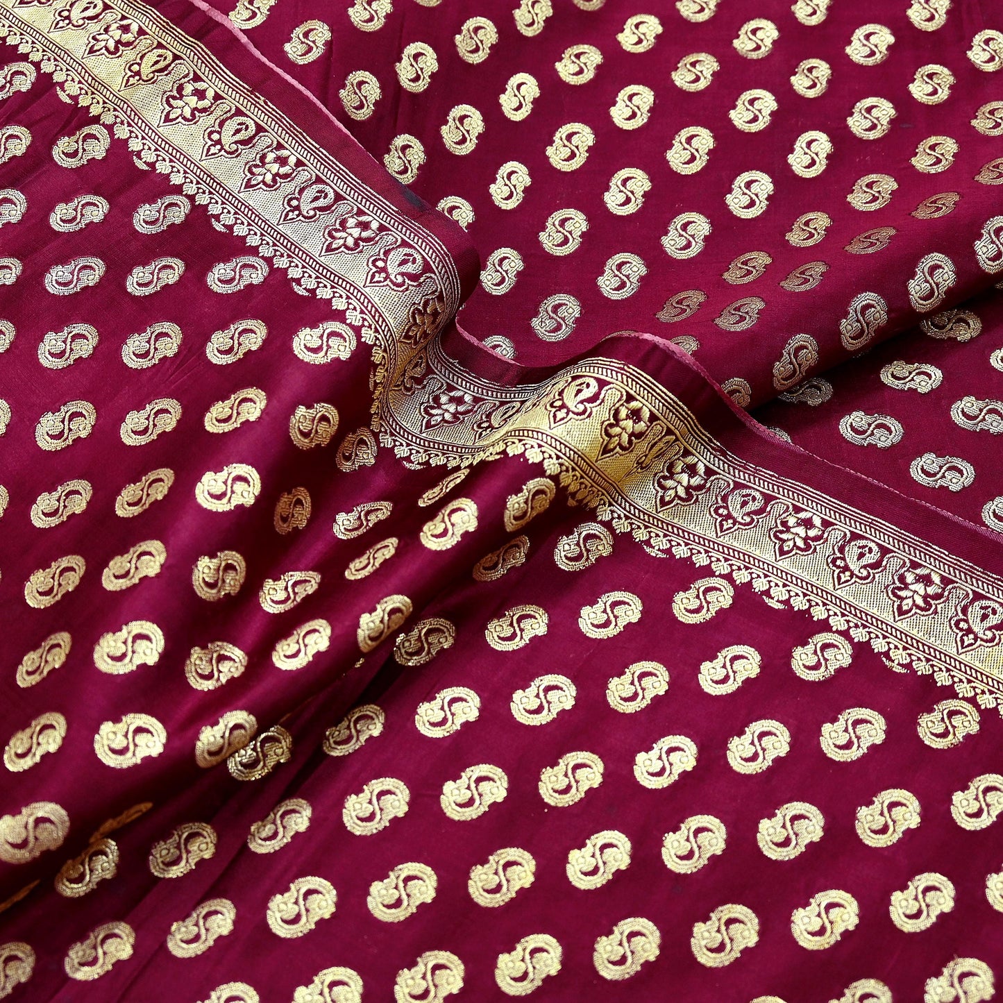Indian Vintage Sari Maroon Heavy Wedding  Pure Satin Silk Woven Banarasi Brocade Sarees Zari 5Yd Dress making Crafting Quilting