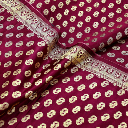 Indian Vintage Sari Maroon Heavy Wedding  Pure Satin Silk Woven Banarasi Brocade Sarees Zari 5Yd Dress making Crafting Quilting