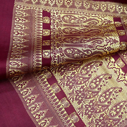 Indian Vintage Sari Maroon Heavy Wedding  Pure Satin Silk Woven Banarasi Brocade Sarees Zari 5Yd Dress making Crafting Quilting