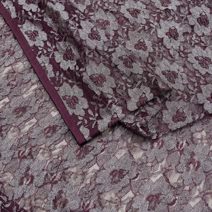 Indian Vintage Maroon Saree Net/Mesh Hand Embroidered Sari Craft Fabric Floral 6Yd Sewing Dress making Crafting Quilting Upcycle