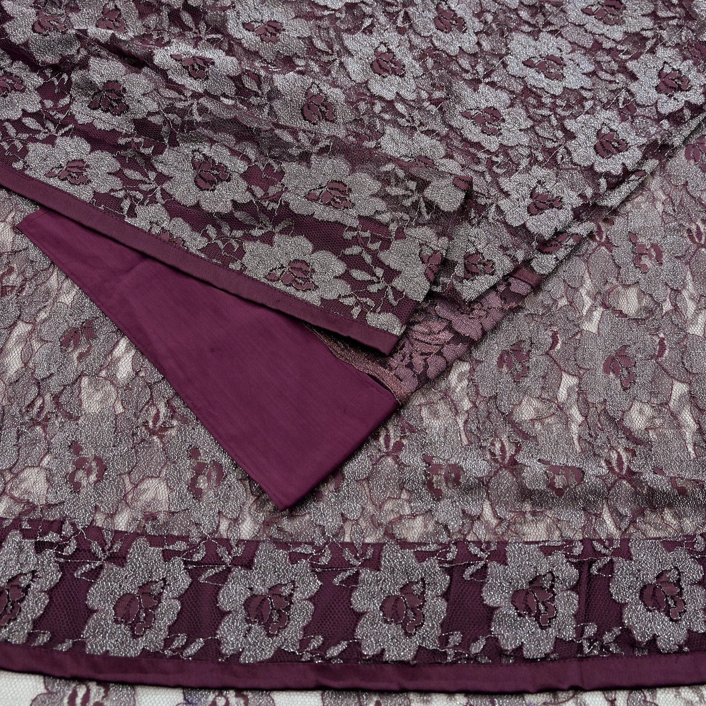 Indian Vintage Maroon Saree Net/Mesh Hand Embroidered Sari Craft Fabric Floral 6Yd Sewing Dress making Crafting Quilting Upcycle