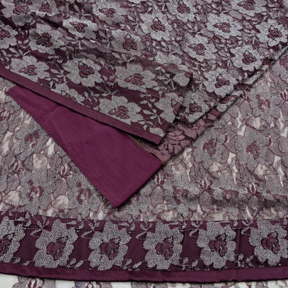 Indian Vintage Maroon Saree Net/Mesh Hand Embroidered Sari Craft Fabric Floral 6Yd Sewing Dress making Crafting Quilting Upcycle