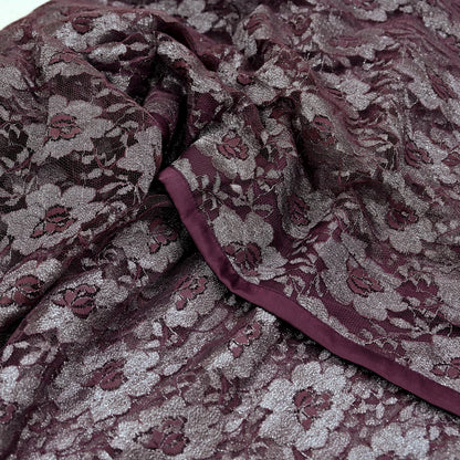 Indian Vintage Maroon Saree Net/Mesh Hand Embroidered Sari Craft Fabric Floral 6Yd Sewing Dress making Crafting Quilting Upcycle