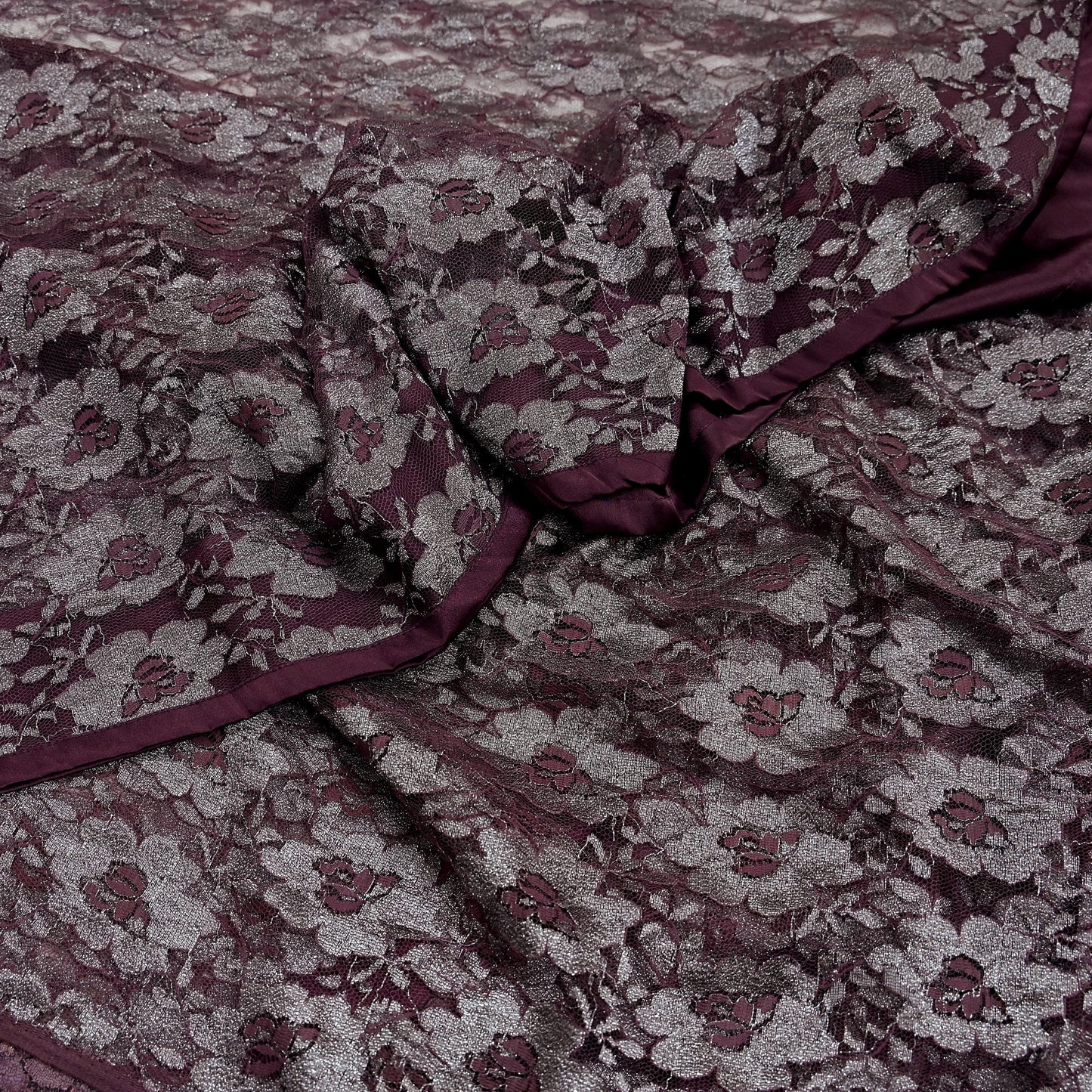 Indian Vintage Maroon Saree Net/Mesh Hand Embroidered Sari Craft Fabric Floral 6Yd Sewing Dress making Crafting Quilting Upcycle
