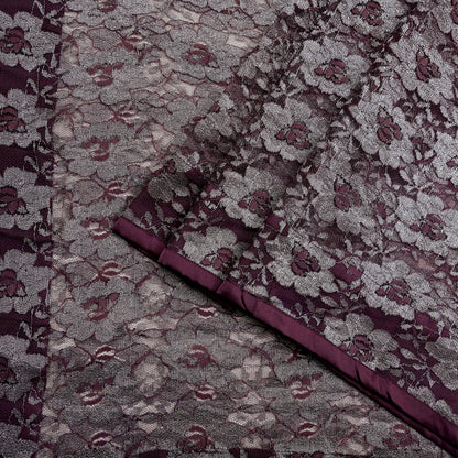 Indian Vintage Maroon Saree Net/Mesh Hand Embroidered Sari Craft Fabric Floral 6Yd Sewing Dress making Crafting Quilting Upcycle
