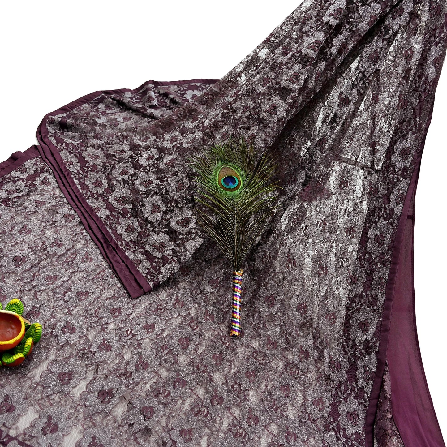 Indian Vintage Maroon Saree Net/Mesh Hand Embroidered Sari Craft Fabric Floral 6Yd Sewing Dress making Crafting Quilting Upcycle