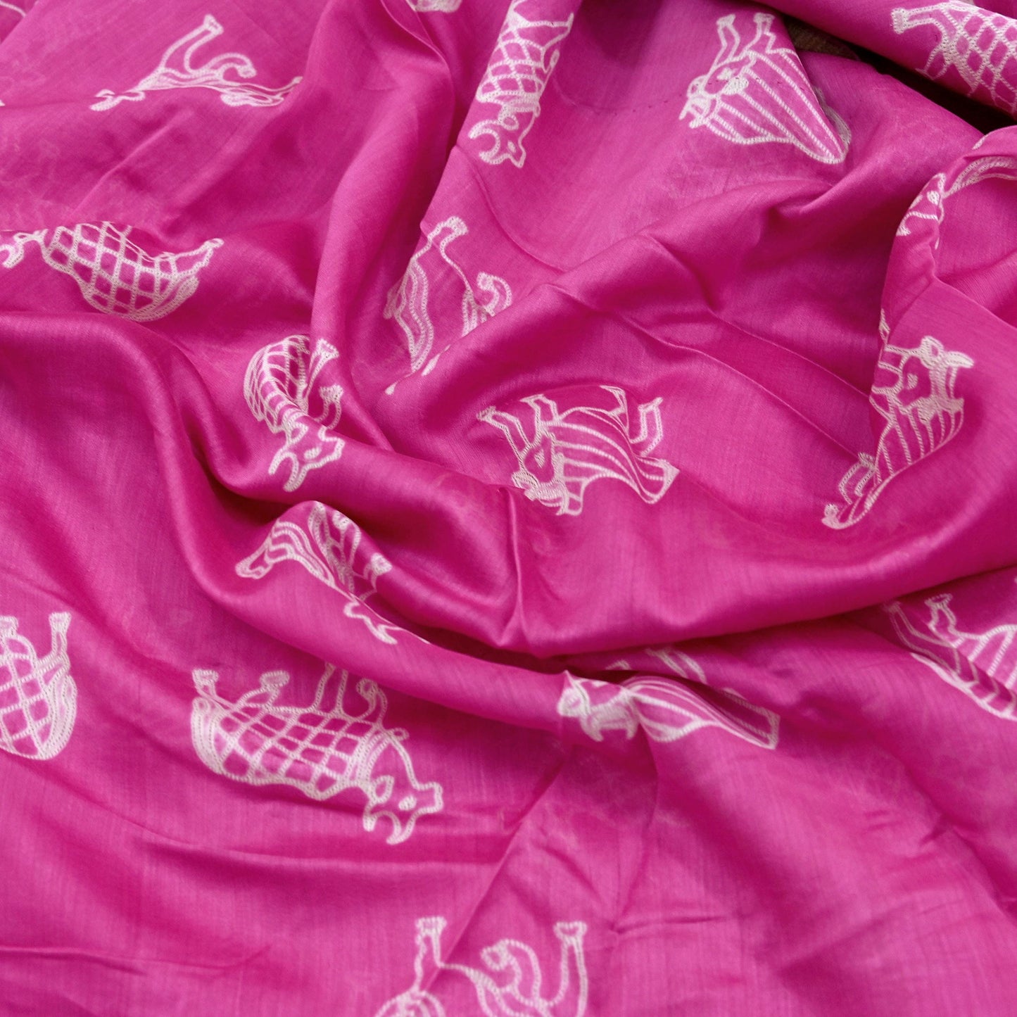 Indian Vintage Sari Magenta Pure chanderi Silk Block Printed Sarees Fabric 6Yard Soft Zari Border Floral Dress making bollywood silk sarees