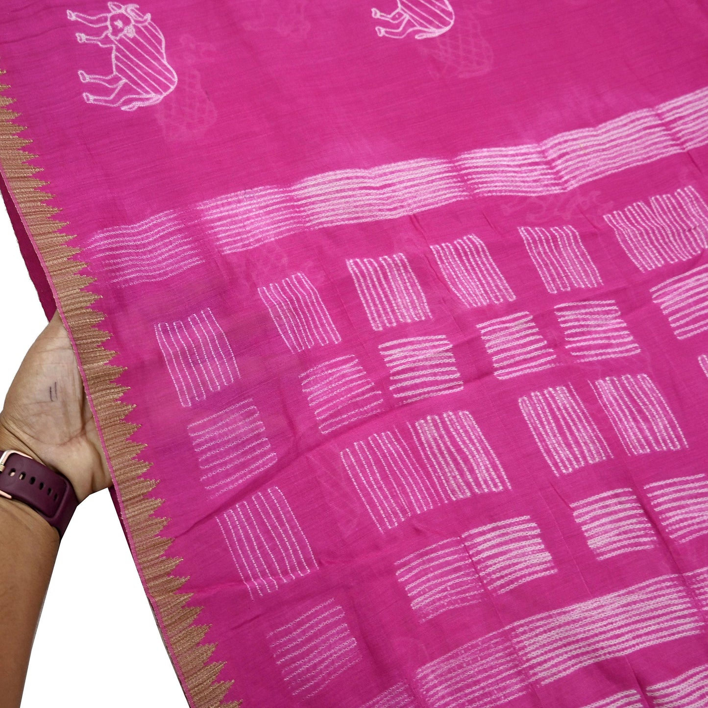 Indian Vintage Sari Magenta Pure chanderi Silk Block Printed Sarees Fabric 6Yard Soft Zari Border Floral Dress making bollywood silk sarees