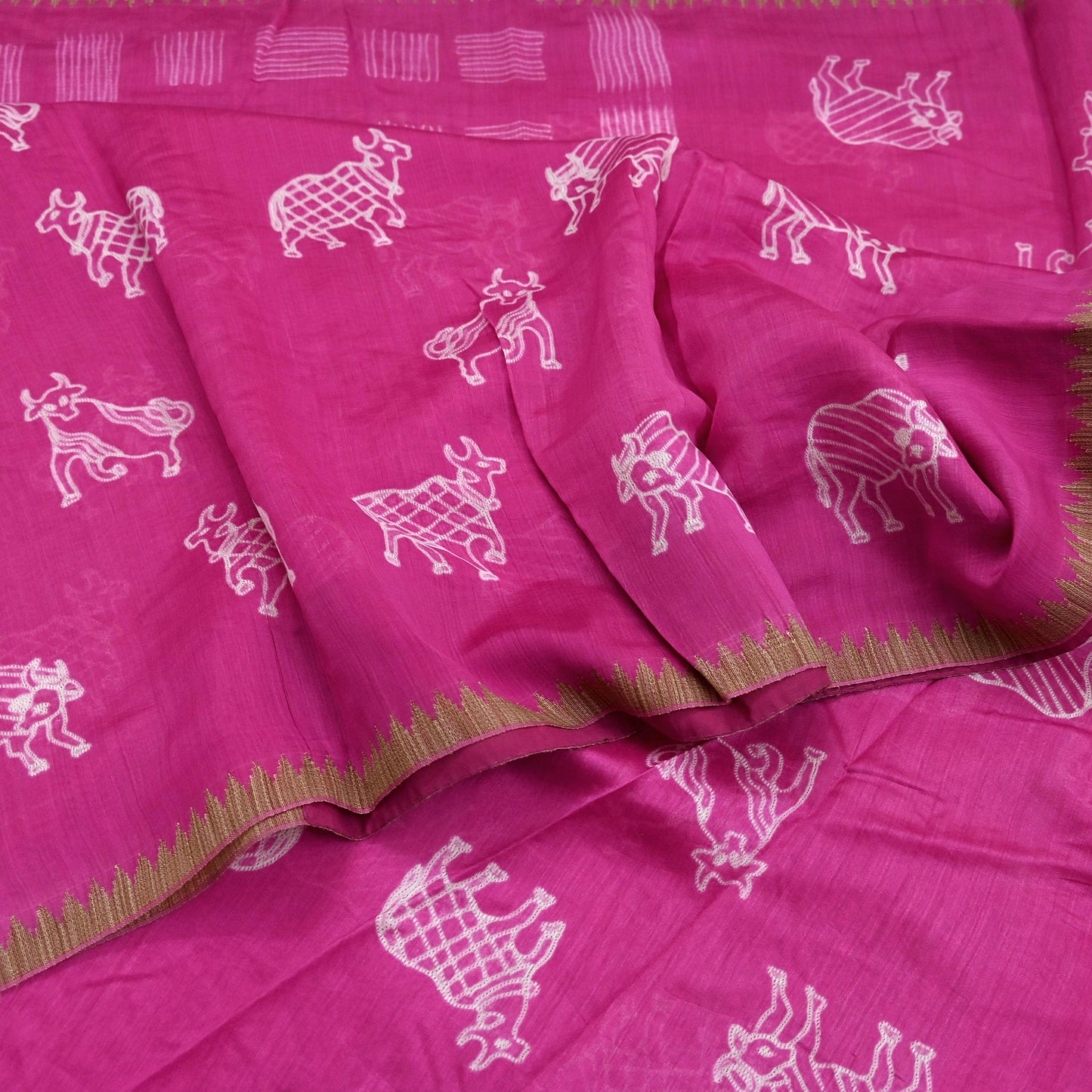 Indian Vintage Sari Magenta Pure chanderi Silk Block Printed Sarees Fabric 6Yard Soft Zari Border Floral Dress making bollywood silk sarees