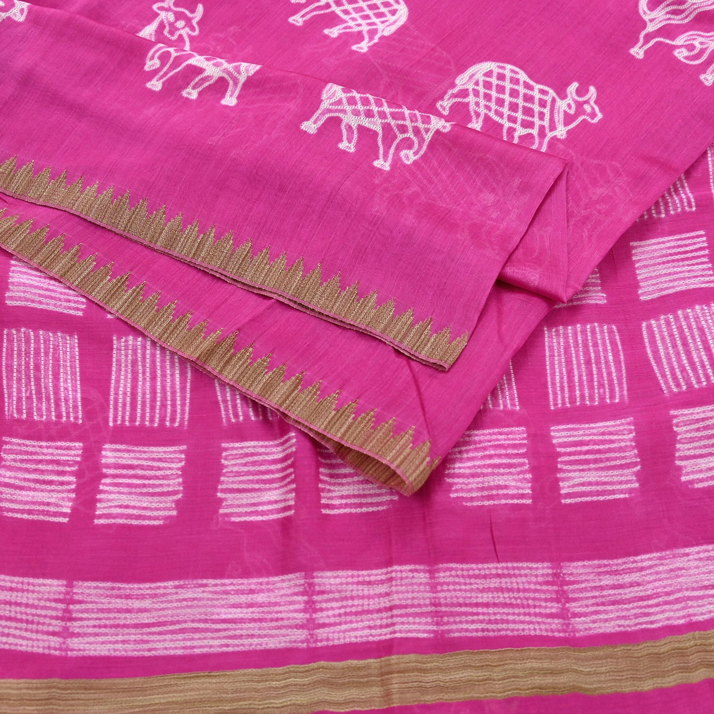 Indian Vintage Sari Magenta Pure chanderi Silk Block Printed Sarees Fabric 6Yard Soft Zari Border Floral Dress making bollywood silk sarees