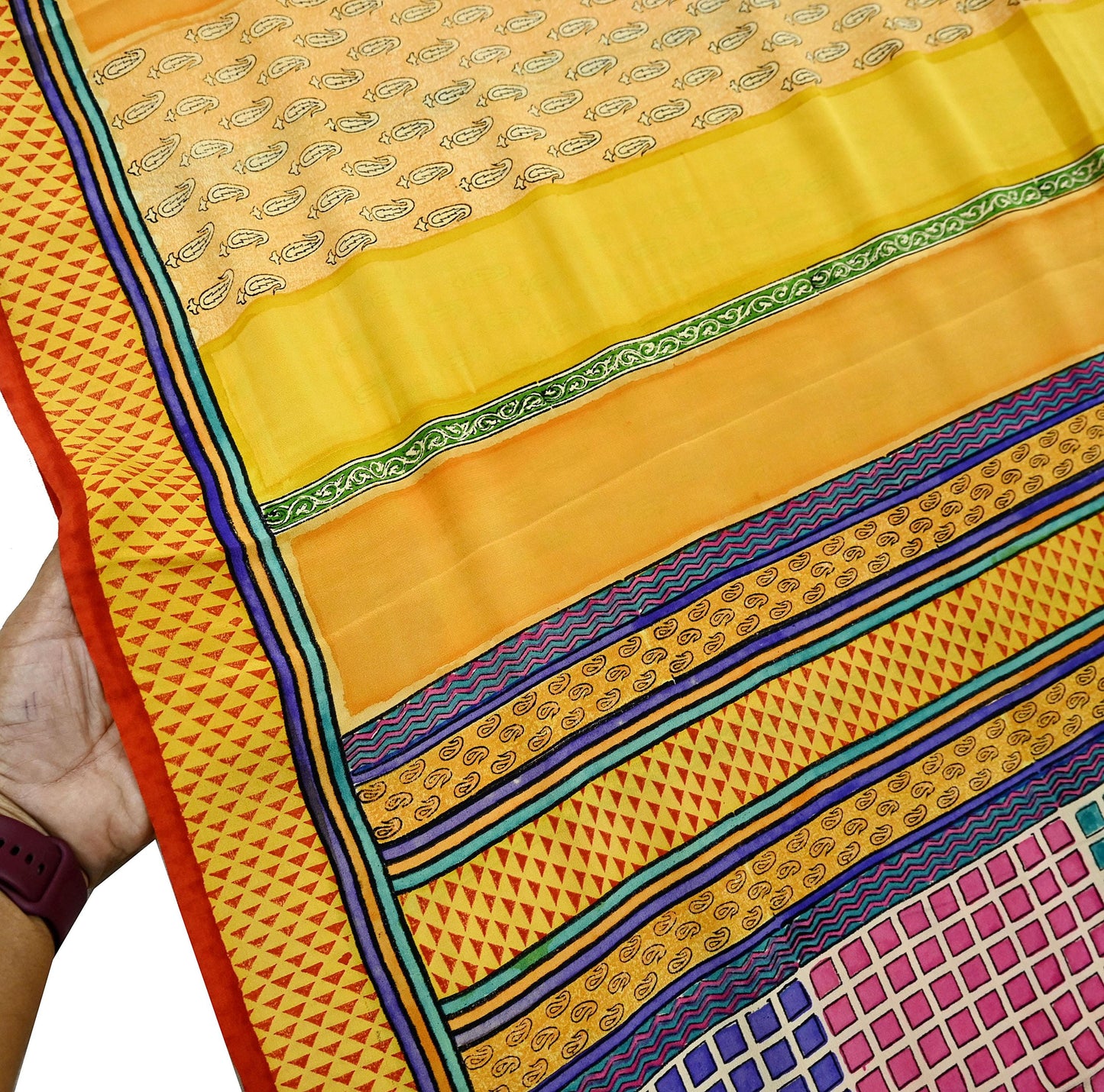 Indian Vintage Sari Multi & Saffron Pure Crepe Silk Printed Saree 6yard Sewing Floral Craft Fabric Wrap Dress Making Crafting Quilting