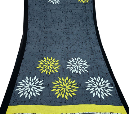 Indian Vintage Gray Saree Printed Pure Cotton Sari Craft Fabric 5Yd Sewing Soft Sarong Wrap Boho Floral Quilting Crafting