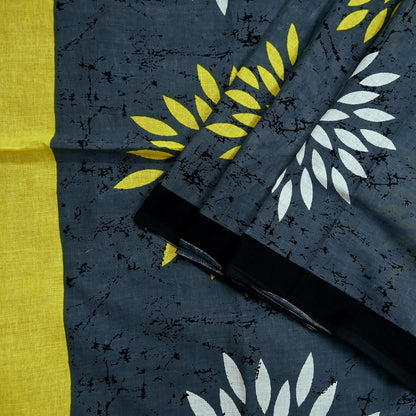 Indian Vintage Gray Saree Printed Pure Cotton Sari Craft Fabric 5Yd Sewing Soft Sarong Wrap Boho Floral Quilting Crafting