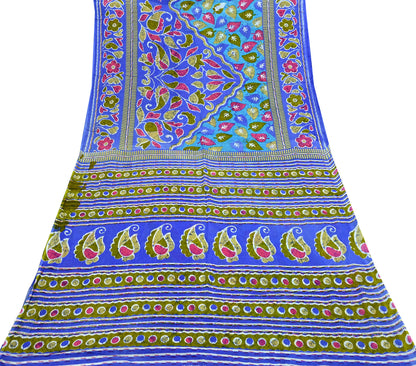 Indian Vintage Sari Blue Printed 100% Pure Cotton Saree Craft Fabric 5Yard Sewing Sarong Wrap Boho Floral