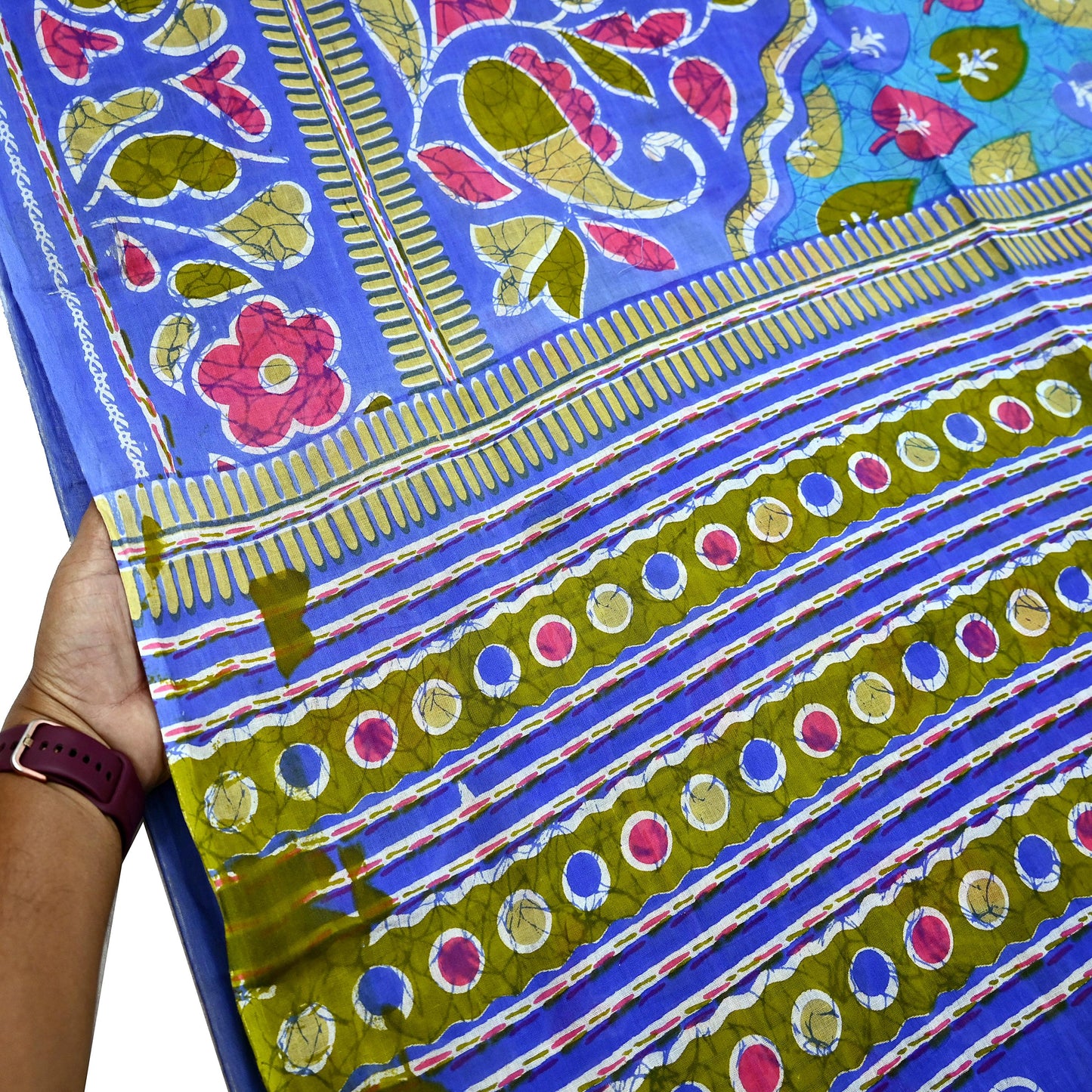 Indian Vintage Sari Blue Printed 100% Pure Cotton Saree Craft Fabric 5Yard Sewing Sarong Wrap Boho Floral