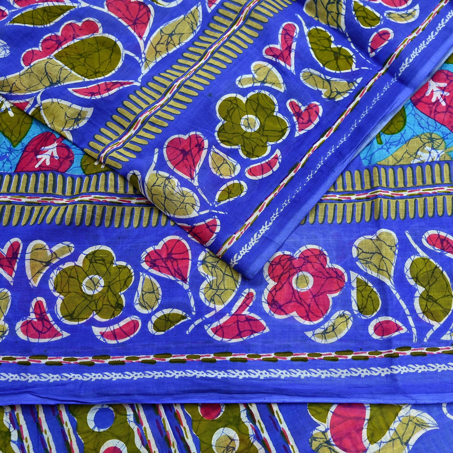 Indian Vintage Sari Blue Printed 100% Pure Cotton Saree Craft Fabric 5Yard Sewing Sarong Wrap Boho Floral