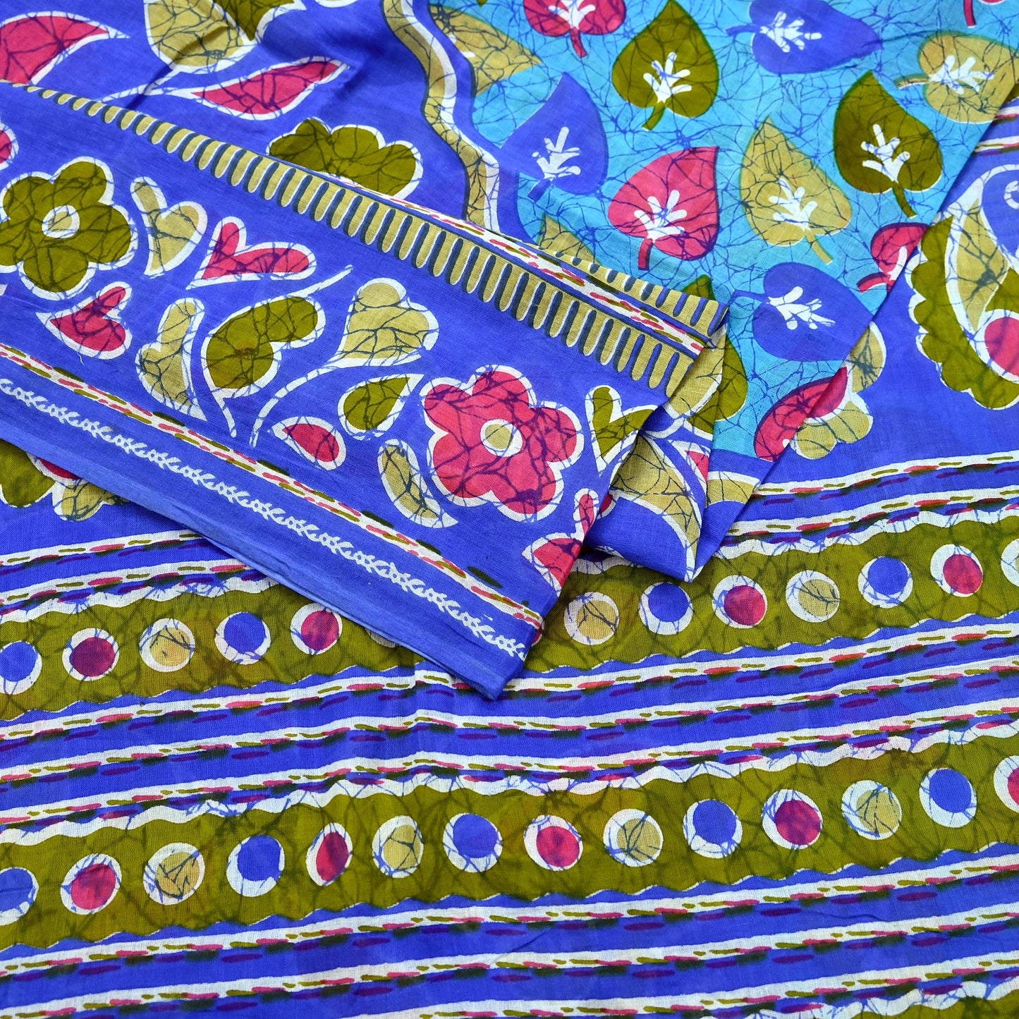 Indian Vintage Sari Blue Printed 100% Pure Cotton Saree Craft Fabric 5Yard Sewing Sarong Wrap Boho Floral