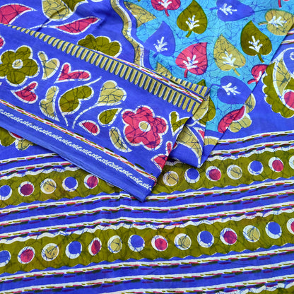 Indian Vintage Sari Blue Printed 100% Pure Cotton Saree Craft Fabric 5Yard Sewing Sarong Wrap Boho Floral