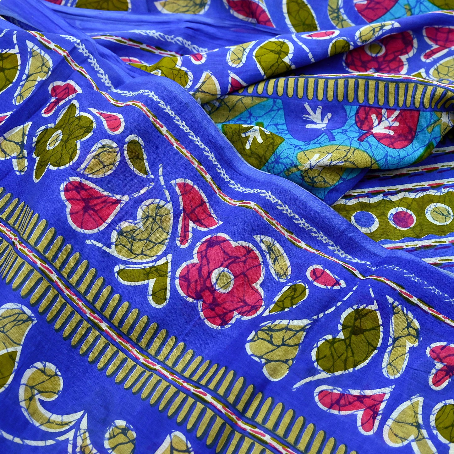 Indian Vintage Sari Blue Printed 100% Pure Cotton Saree Craft Fabric 5Yard Sewing Sarong Wrap Boho Floral