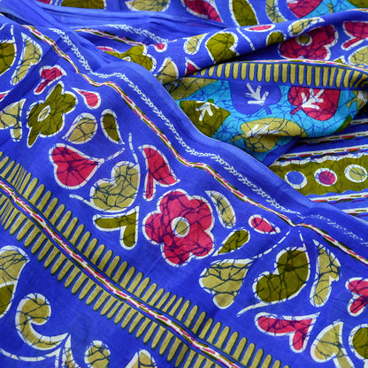Indian Vintage Sari Blue Printed 100% Pure Cotton Saree Craft Fabric 5Yard Sewing Sarong Wrap Boho Floral