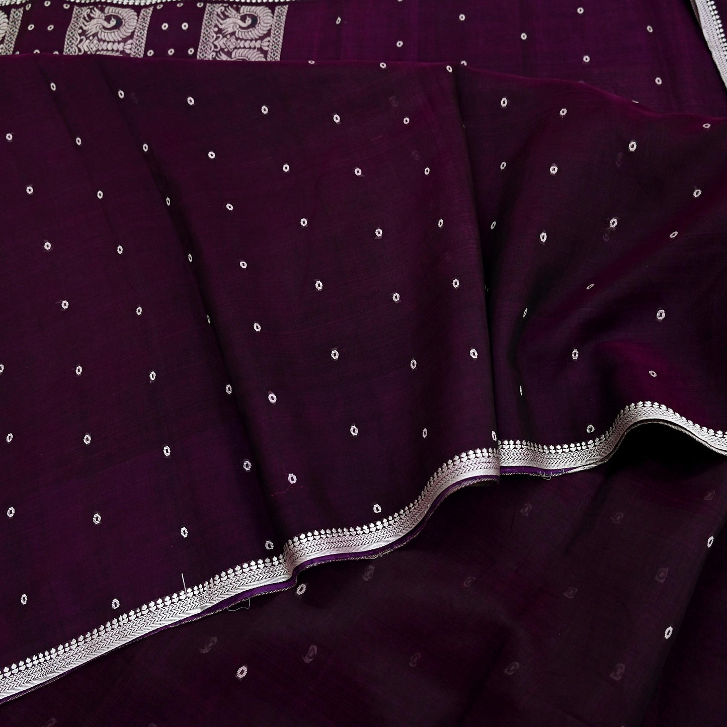 Vintage Handwoven Cotton Sari: Purple Floral Fabric, Ethnic Crafting 5yd