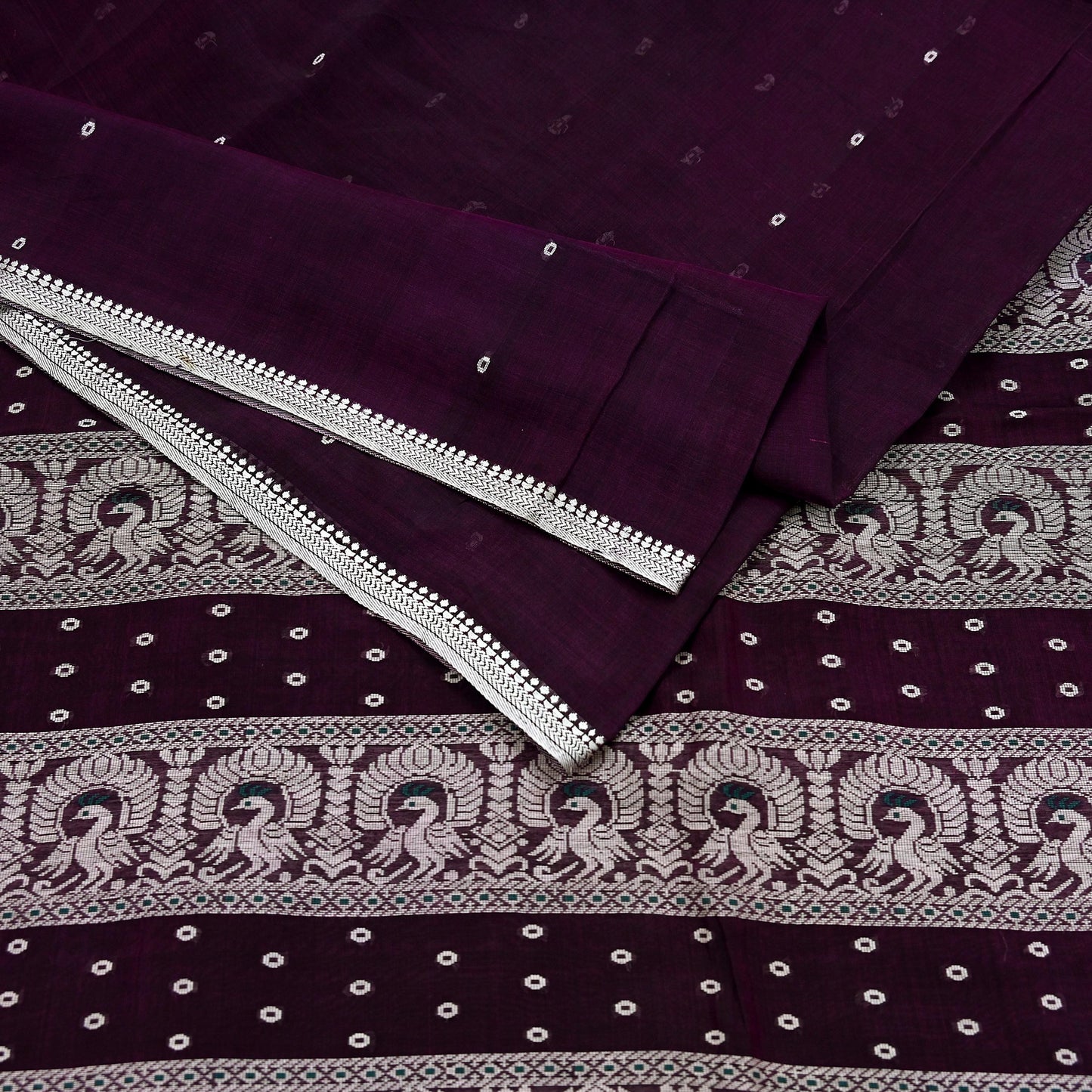 Vintage Handwoven Cotton Sari: Purple Floral Fabric, Ethnic Crafting 5yd