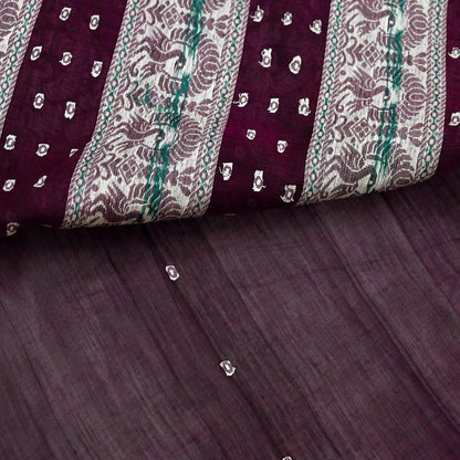 Vintage Handwoven Cotton Sari: Purple Floral Fabric, Ethnic Crafting 5yd