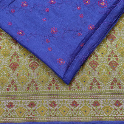 Indian Vintage Sari Blue Pure Tussar Silk Hand Woven Sarees 5Yard Sewing Ethnic Crafting Craft Fabric Dress making Upcycle Used