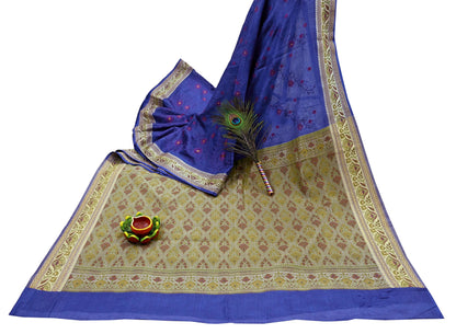 Indian Vintage Sari Blue Pure Tussar Silk Hand Woven Sarees 5Yard Sewing Ethnic Crafting Craft Fabric Dress making Upcycle Used