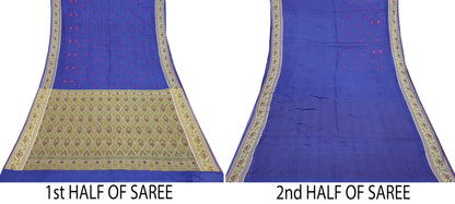 Indian Vintage Sari Blue Pure Tussar Silk Hand Woven Sarees 5Yard Sewing Ethnic Crafting Craft Fabric Dress making Upcycle Used
