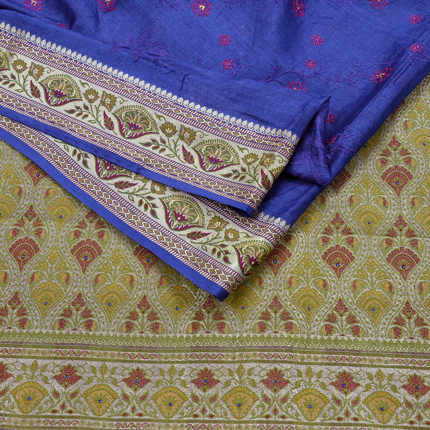 Indian Vintage Sari Blue Pure Tussar Silk Hand Woven Sarees 5Yard Sewing Ethnic Crafting Craft Fabric Dress making Upcycle Used