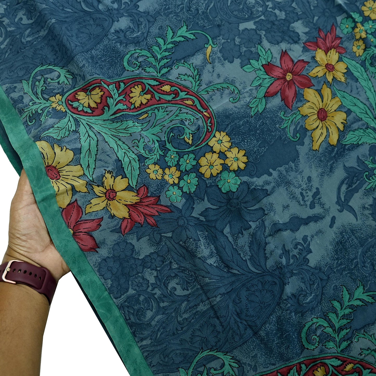 Indian Vintage Sari Green & Gray Pure Crepe Silk Printed Sarees 6yd Sewing Soft Craft Fabric Wrap Upcycle Quilting Crafting Dress making