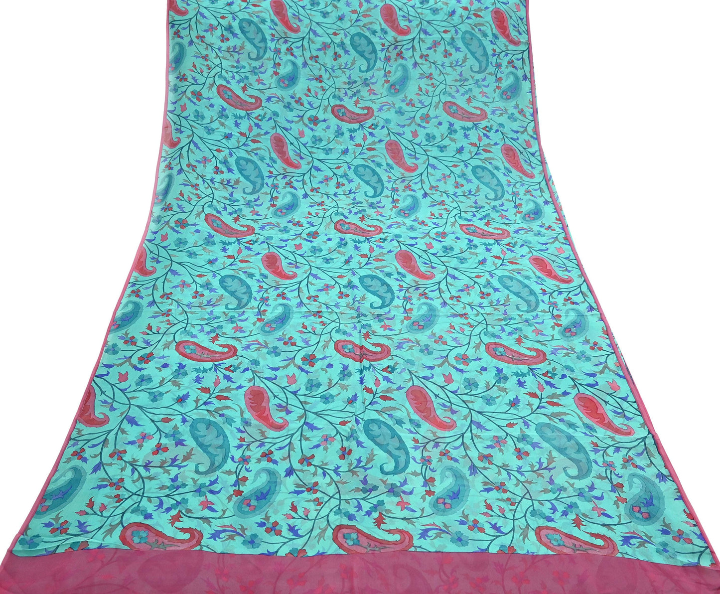 Vintage Green Georgette Silk Saree: Floral Print Fabric, 5.8 Yard