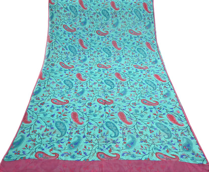 Vintage Green Georgette Silk Saree: Floral Print Fabric, 5.8 Yard