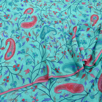 Vintage Green Georgette Silk Saree: Floral Print Fabric, 5.8 Yard