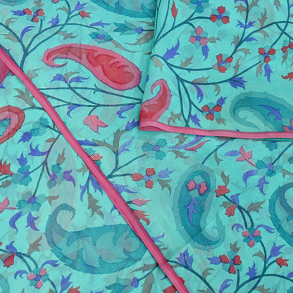 Vintage Green Georgette Silk Saree: Floral Print Fabric, 5.8 Yard