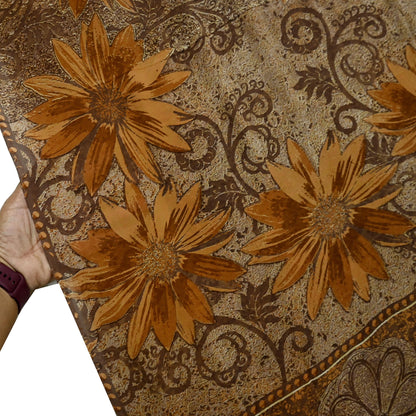 Women Vintage Sari Brown Pure Georgette Silk Printed Saree Craft Fabric Sewing 5Yard Soft Light Dress Making Floral