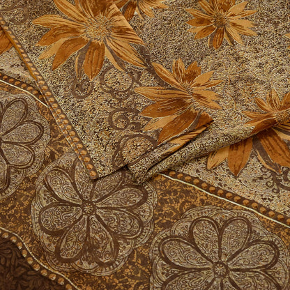Women Vintage Sari Brown Pure Georgette Silk Printed Saree Craft Fabric Sewing 5Yard Soft Light Dress Making Floral